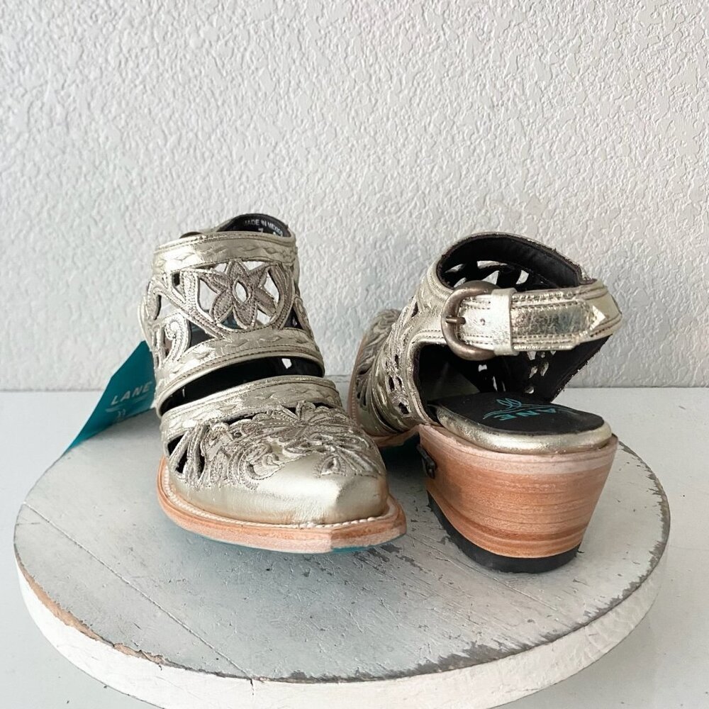 Lane Metallic mules Gold Cutout Ankle Booties like new 7